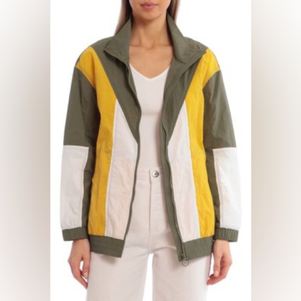 Avec Les Filles Colorblock Nylon Track Jacket - Size L - Olive Multi - NWT